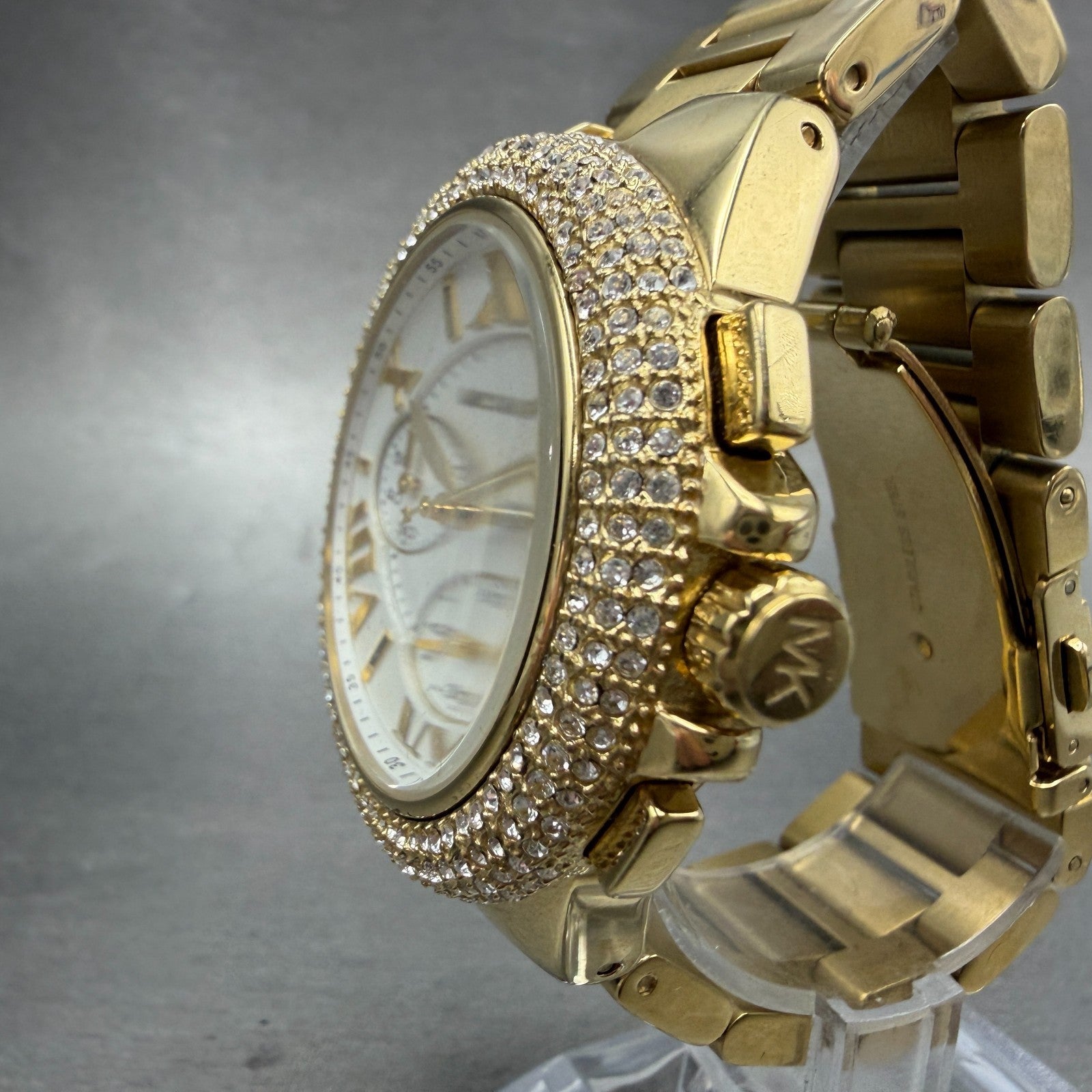 Michael Kors Bradshaw Chronograph Watch Women 42mm White Dial Gold Tone New Batt2