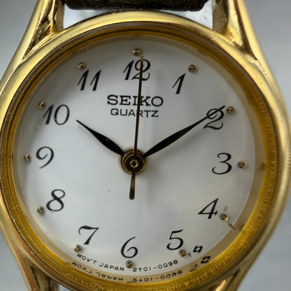 Seiko Watch Women 20mm White Dial Gold Tone Round Vinatge 2y01-0a10 New Battery1