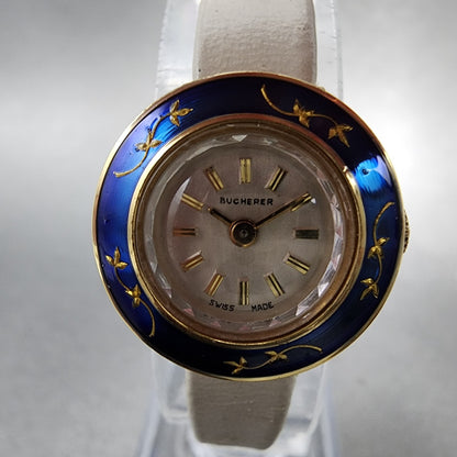 Bucherer Watch Women 19mm Silver Dial Gold Tone Manual Wind Runs Blue Bezel1