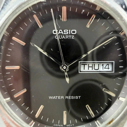 Casio Watch Men 35mm Black Dial Silver Tone Daydate MTP-1240DJ New Battery NGT1