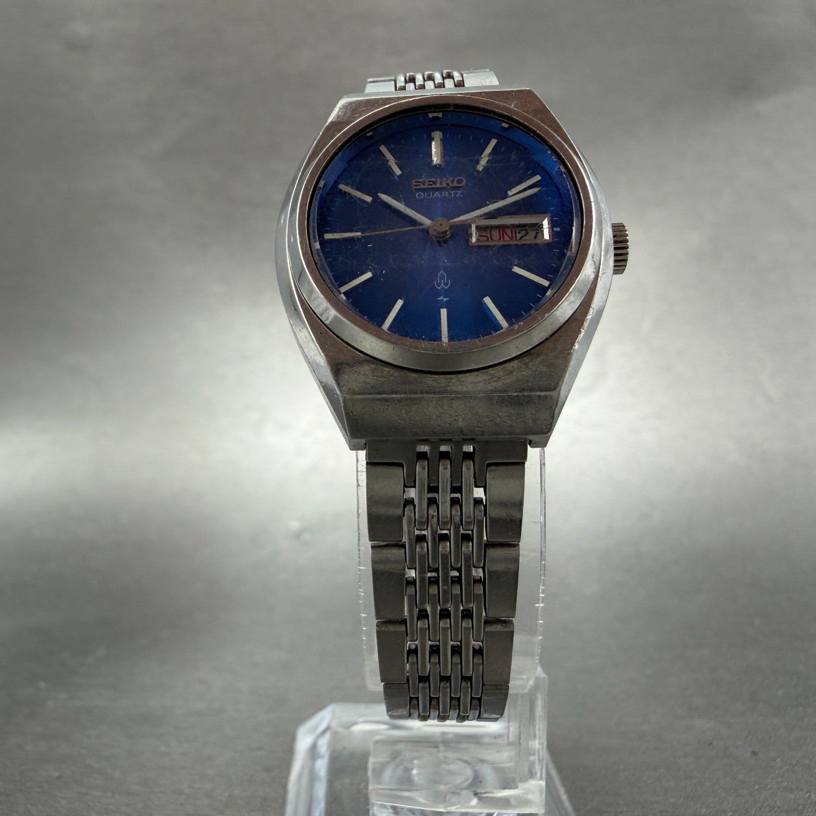 Seiko Watch Women 25mm Blue Dial Silver Tone Daydate 4326-0100 New Battery5