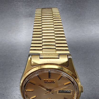 Seiko SQ Watch Men 35mm Gold Dial Gold Tone Daydate Round 69237009 New Battery4