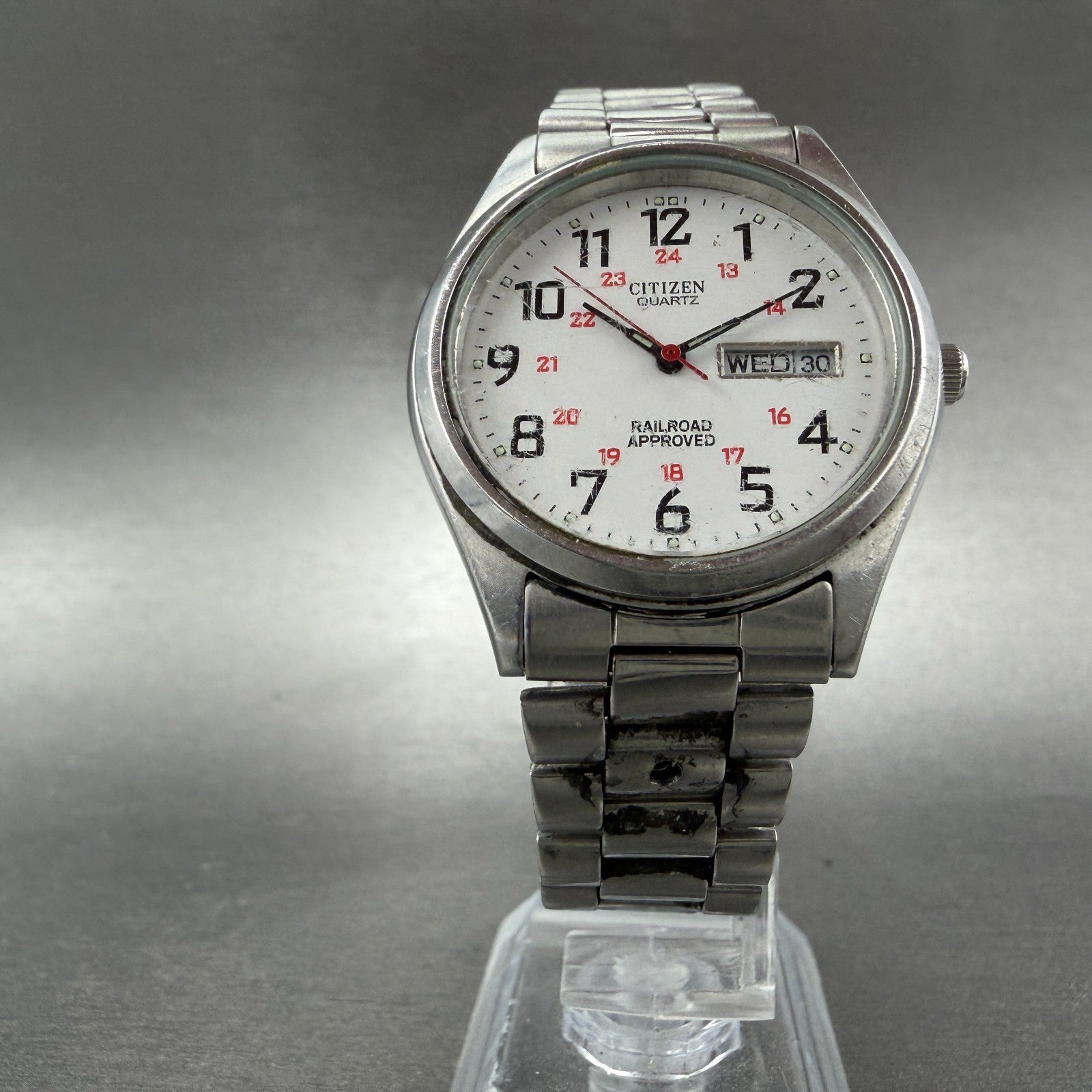 Citizen Railroad Approved Watch Men 35mm White Dial Silver Tone Daydate New Batt5