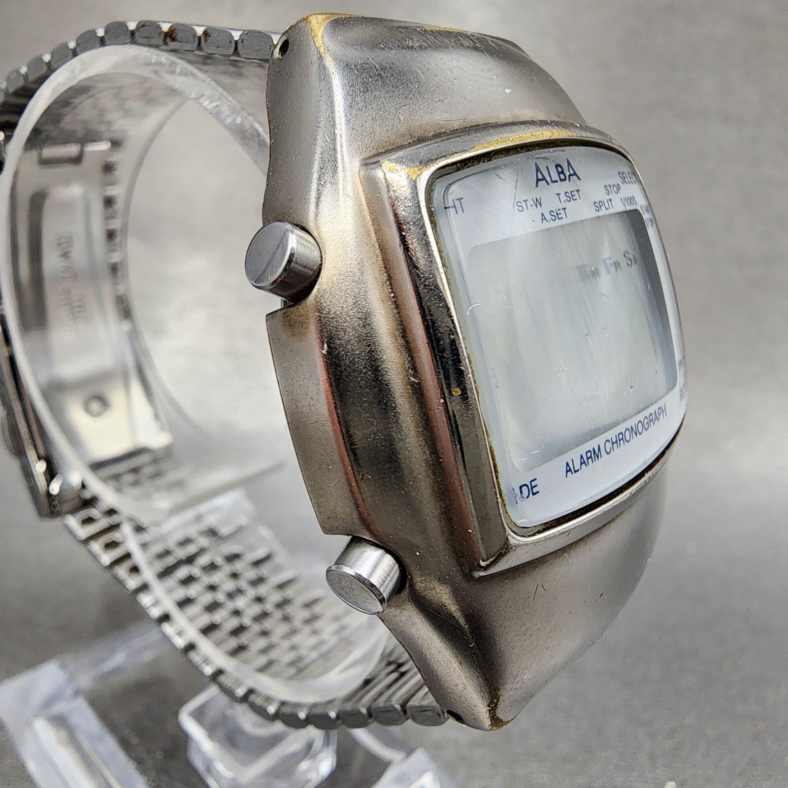 Seiko ALBA Digital Watch Men 39mm Silver Tone Alarm Chrono Y7354A10 PARTS4