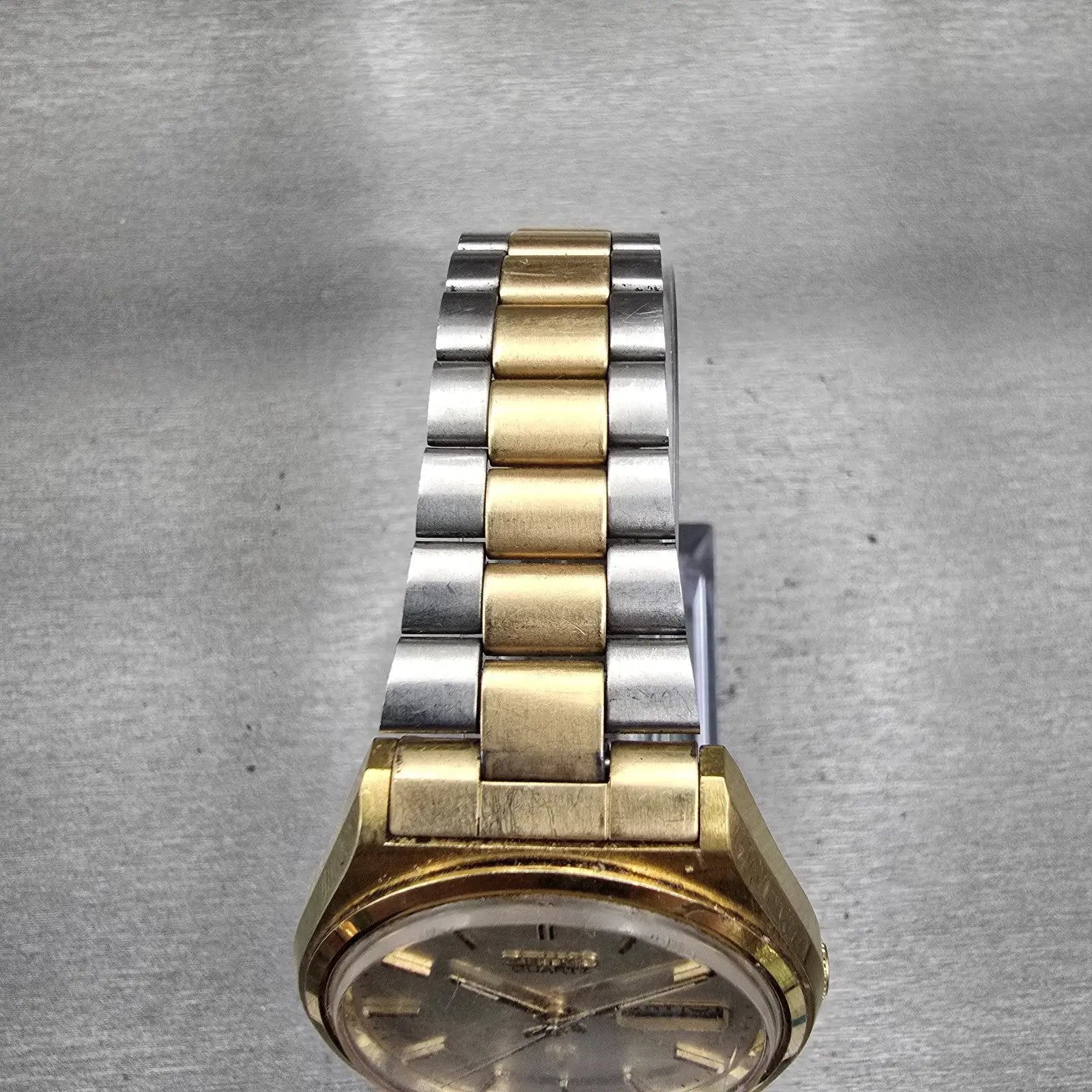 Seiko SQ Watch Men 37mm Silver Dial Two Tone Daydate Round 7546-8049 New Batt4