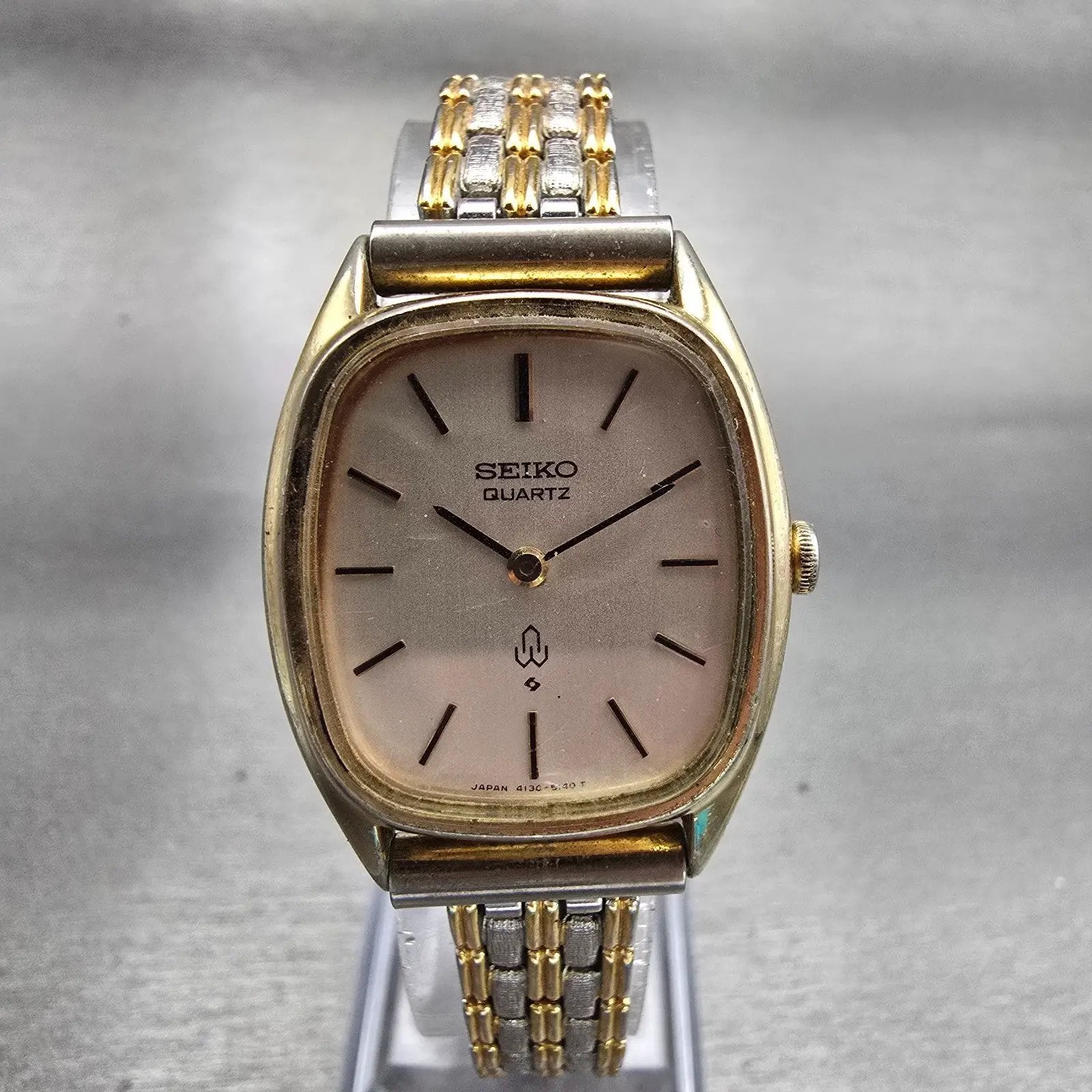 Seiko Watch Women 24mm Silver Dial Gold Tone Oval 4130-5160 New Battery Vintage0