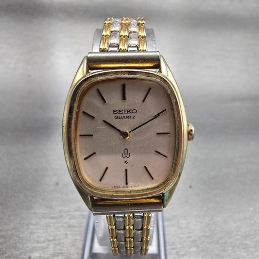 Seiko Watch Women 24mm Silver Dial Gold Tone Oval 4130-5160 New Battery Vintage0
