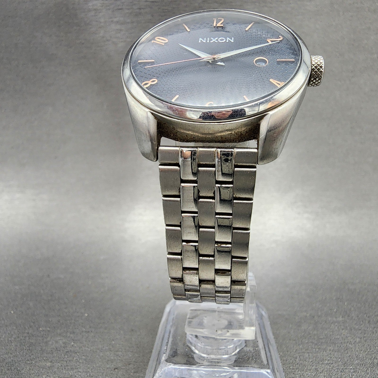Nixon The Bullet Watch Women 38mm Blue Dial Silver Tone Date Round New Battery5