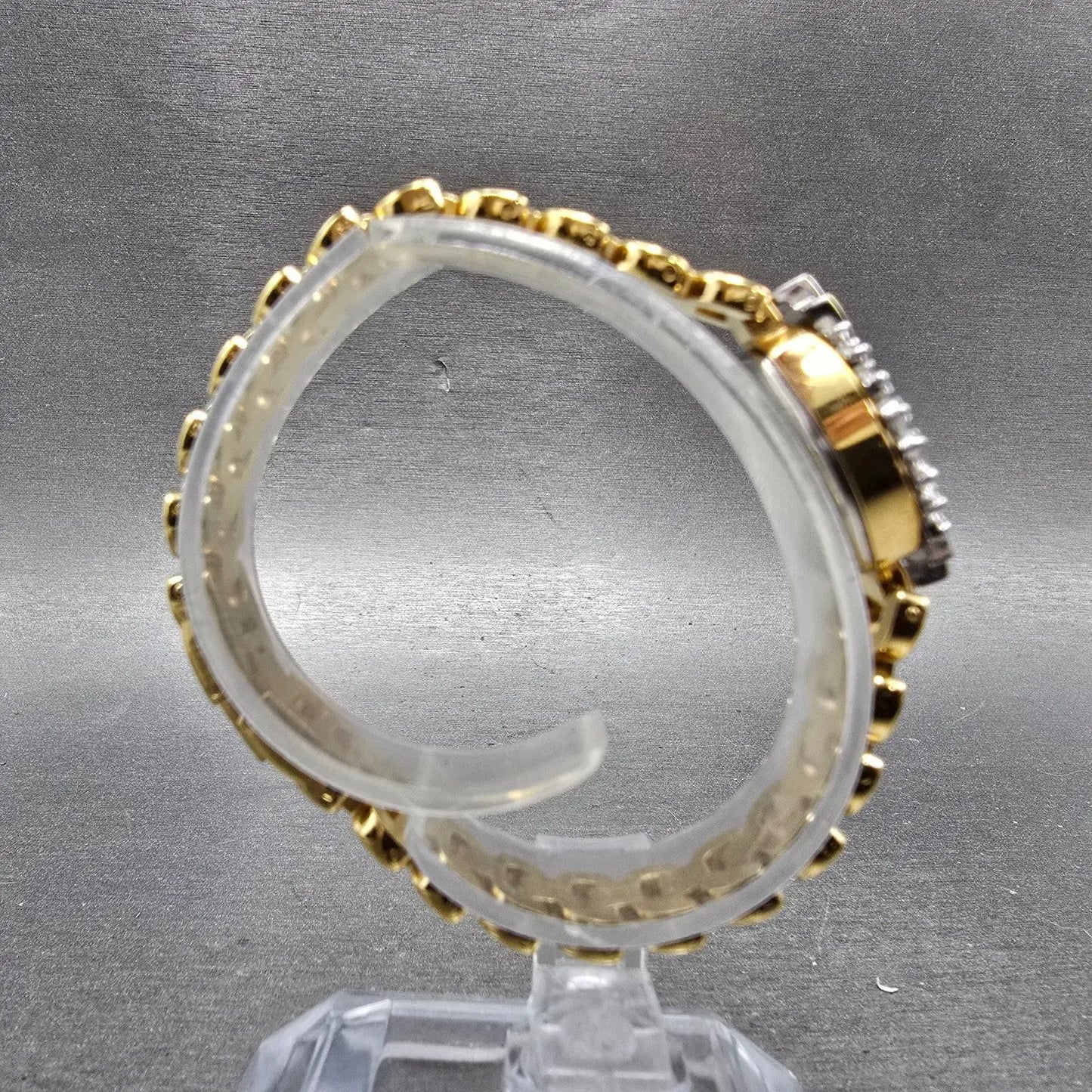 Jules Jurgenson Watch Women 17mm Champagne Dial Gold Oval Gem Set Bezel New Batt8