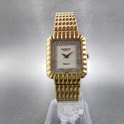 Raymond Weil Nabucco Tank Watch Women 21mm White Dial Gold Tone 37532 New Batt5