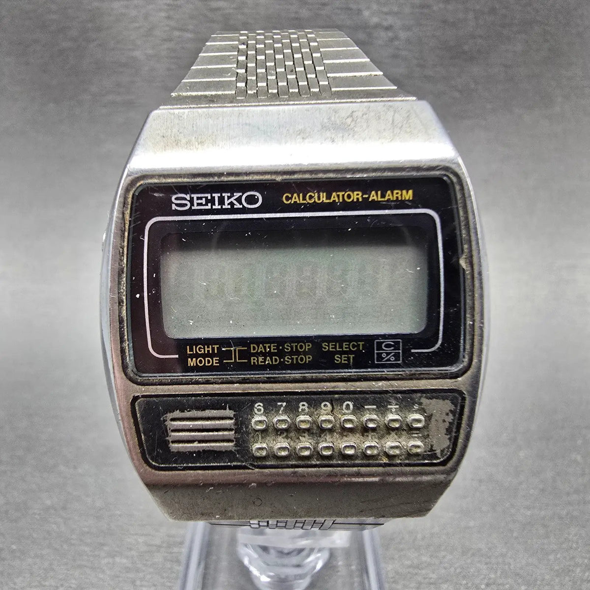 Seiko Calculator Watch Men 35mm Black Silver Alarm C359-5000 PARTS VTG0