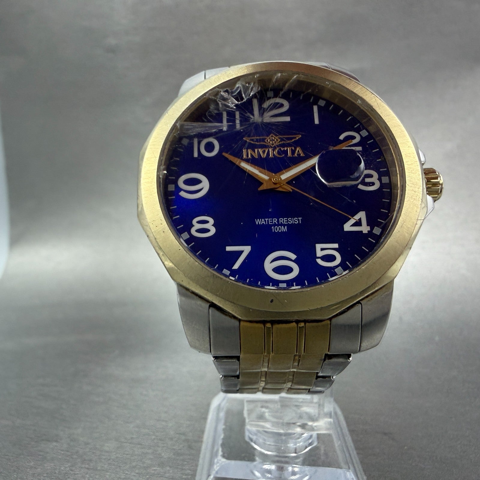 Invicta Watch Men 44mm Blue Dial Two Tone Date Round 6864 CRACKED!!! New battery5