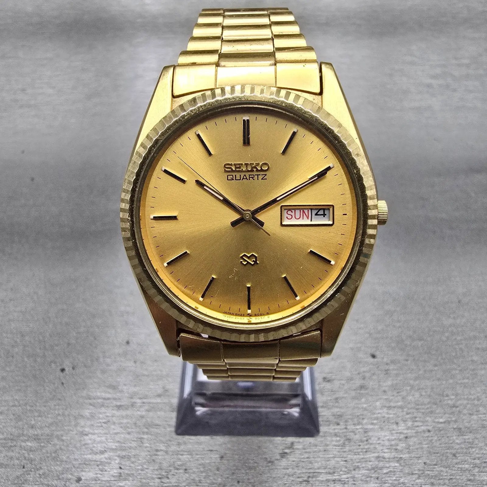 Seiko President Watch Men 36mm Gold Dial Gold Tone Daydate 5H23-8020 New Battery1