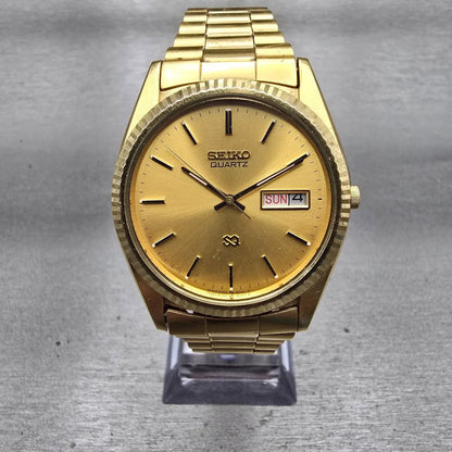 Seiko President Watch Men 36mm Gold Dial Gold Tone Daydate 5H23-8020 New Battery1