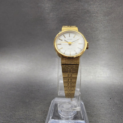 Citizen Special Watch Women 20mm White Dial Gold Plated Manual Wind Runs VTG5