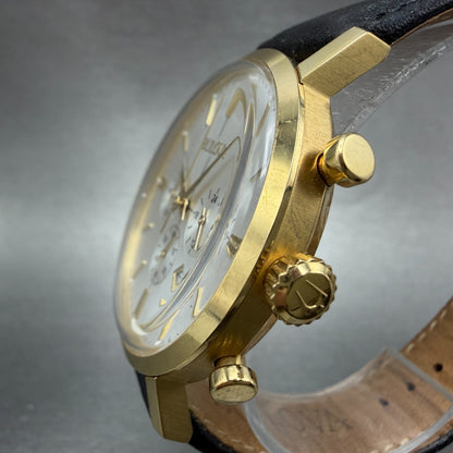 Bulova Chronograph Watch Men 41mm Silver Dial Gold Tone Date 97B155 New Battery2
