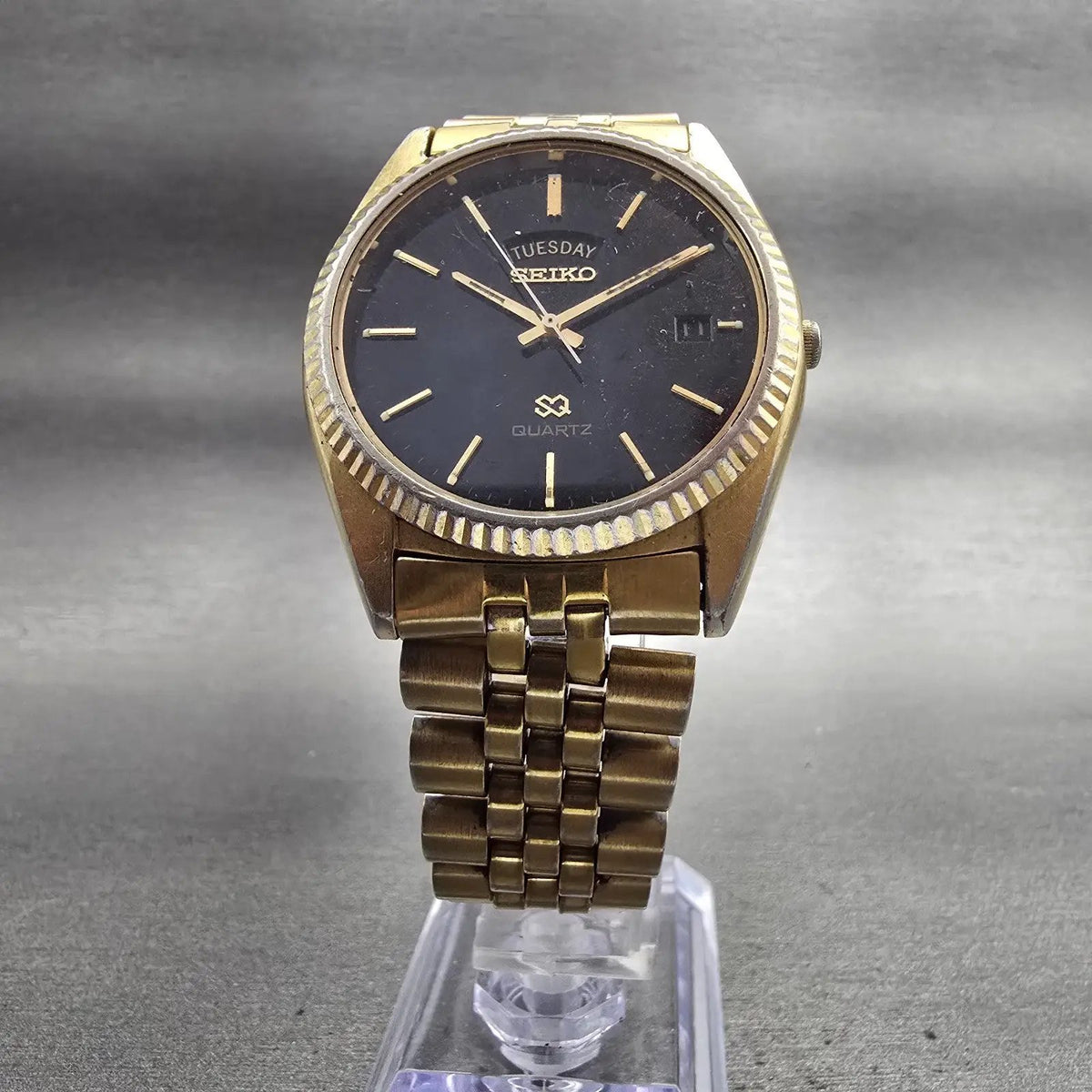 Seiko President Watch Men 36mm Black Dial Gold Tone Daydate 5Y23-8A69 New Batt5