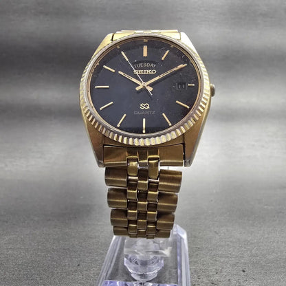 Seiko President Watch Men 36mm Black Dial Gold Tone Daydate 5Y23-8A69 New Batt5