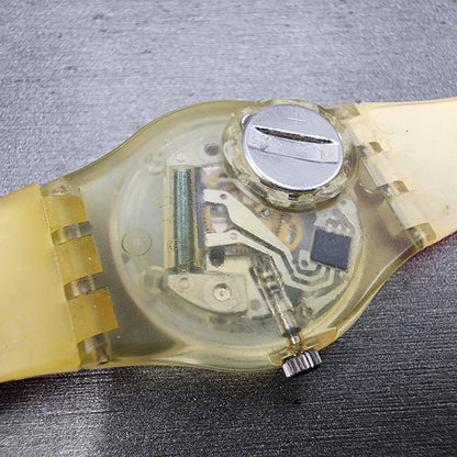 Swatch lady Pink Betty Watch Women 25mm Pink Dial Clear Case Round BROKEN BAND9
