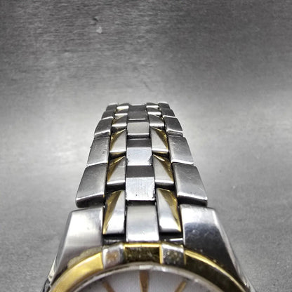 Citizen Eco-Drive Watch Men 38mm White Dial Two Tone Date E111-S049521 Runs NKJN4