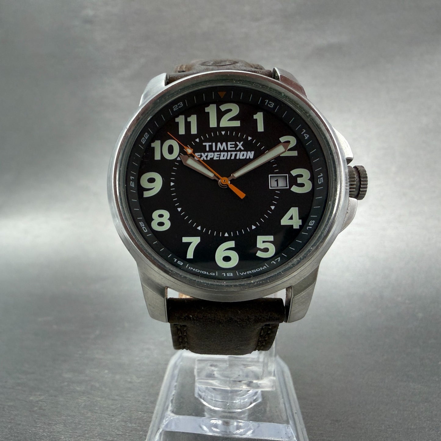 Timex Expedition Watch Men 40mm Black Dial Silver Tone Date Round New Battery5