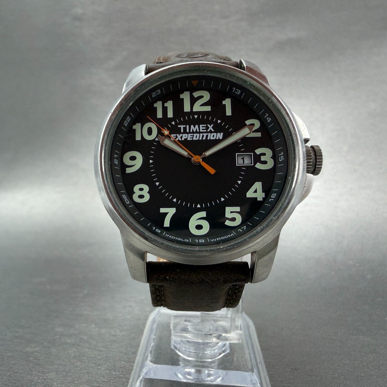 Timex Expedition Watch Men 40mm Black Dial Silver Tone Date Round New Battery5