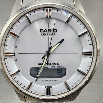 Casio Lineage Multiband 6 Watch Men 40mm White Dial Titanium Solar Runs1