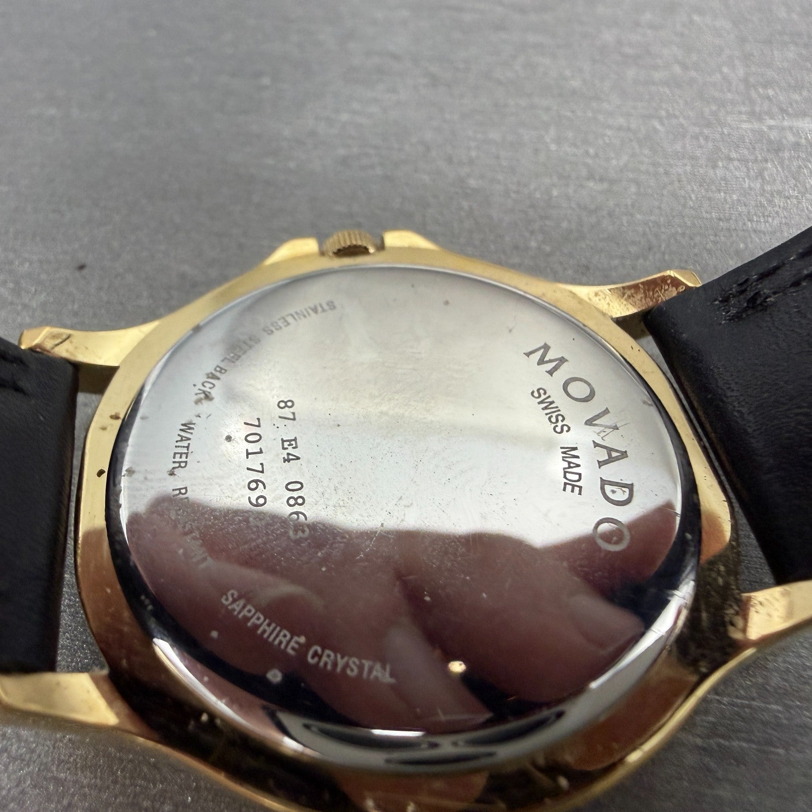 Movado Museum Watch Men 35mm Black Dial Gold Tone Round 87 E4 0863 W/Box New Bat10
