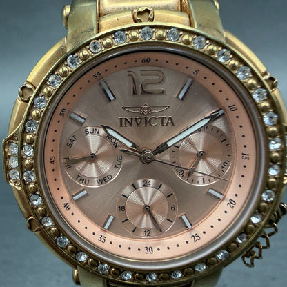 Invicta Russian Diver Watch Women 36mm Pink Dial Gold Tone Daydate 37911 New Bat1