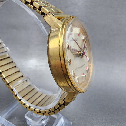 Timex Marlin Watch Men 35mm Cream Dial Gold Tone Daydate Manual Wind Runs VTG3