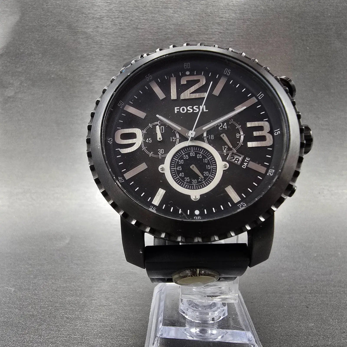 Fossil Chronograph Watch Men 50mm Black Dial Black Tone READ!!!!! JR-1252 NewBat6