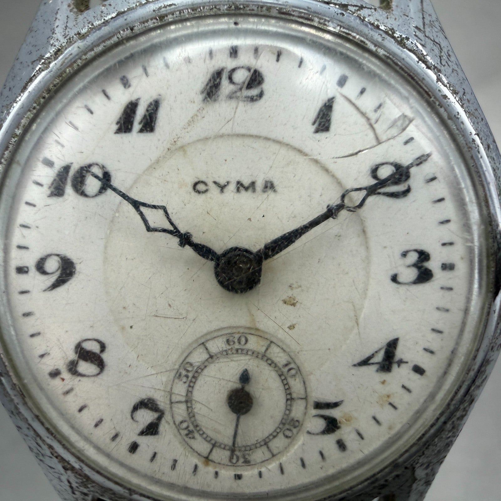 Cyma Watch Men 29mm White Dial Silver Tone Round Manual Wind PARTS VTG2
