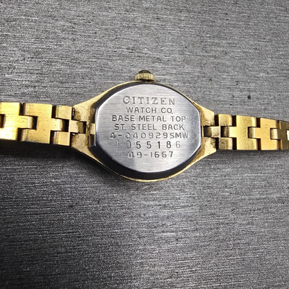 Citizen CQ Watch Women 16mm Champagne Dial Gold Tone Round 4-040929 New Battery10