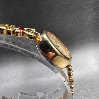 Seiko Alba Watch Women 17mm Cream Dial Gold Gems Oval V810-5020 New Battery3