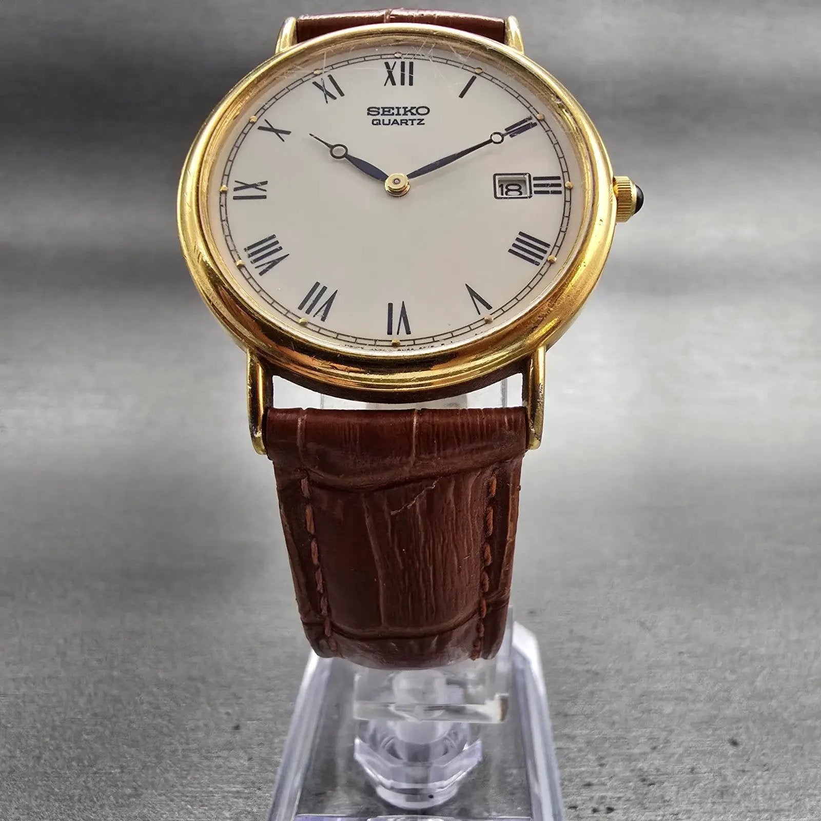 Seiko Watch Men 34mm Ivory Dial Gold Tone Date Round 7N29-8A09 New Battery LP5