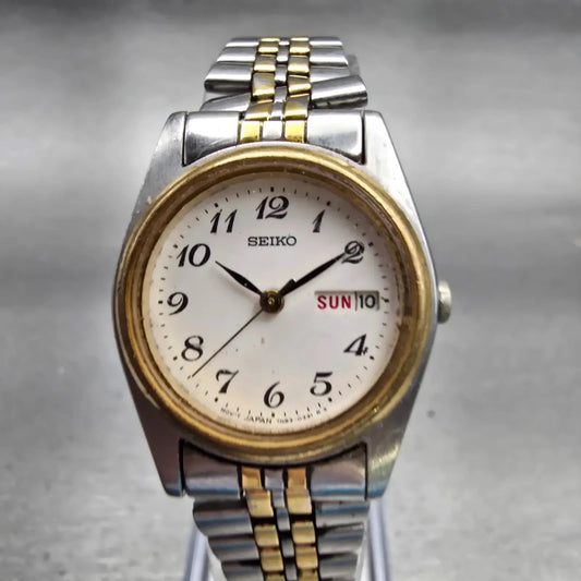 Seiko Watch Women 24mm White Dial Two Tone Daydate Round 7N83-0011 New Battery0