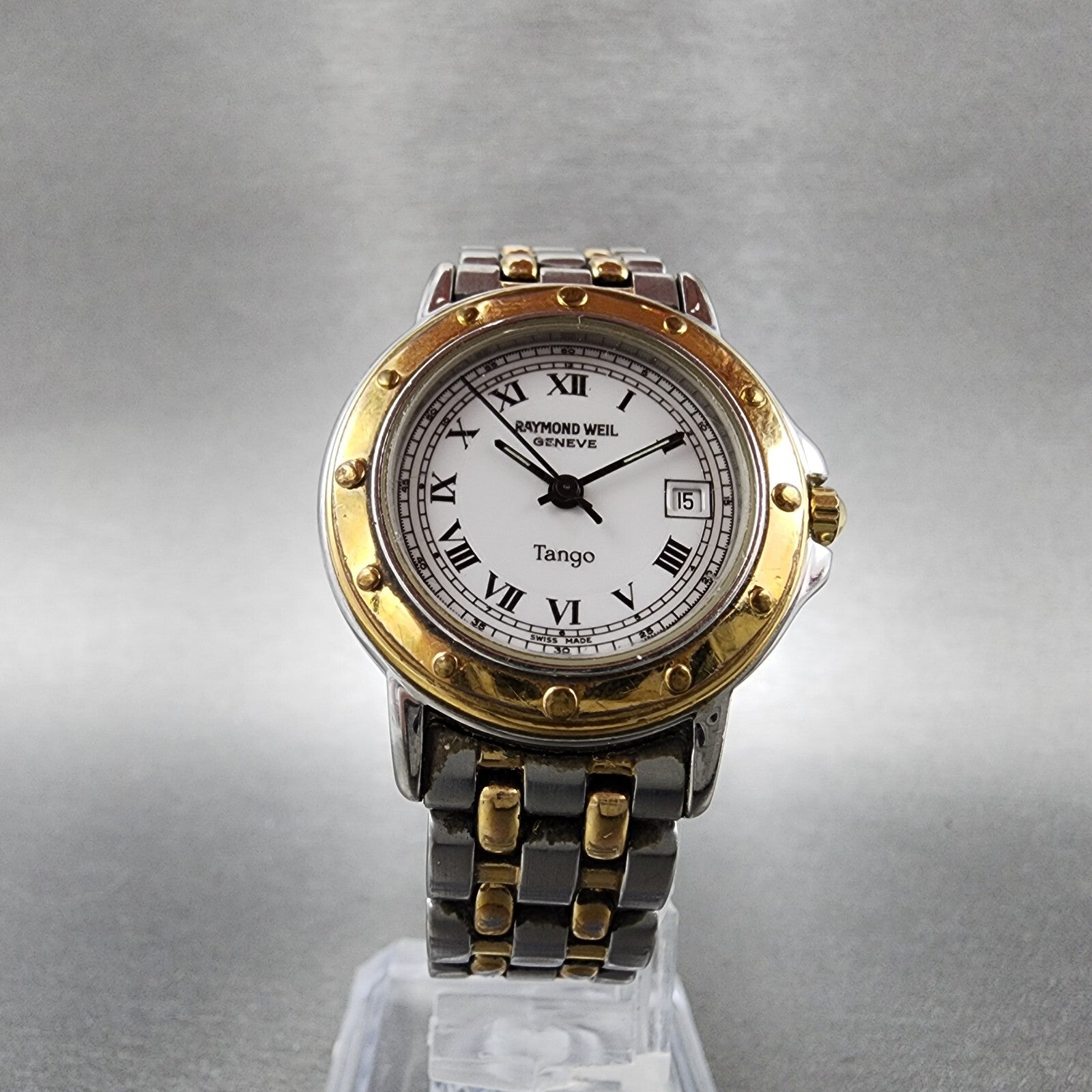 Raymond Weil Tango Watch Women 28mm White Dial Two Tone Date Round New Battery A5