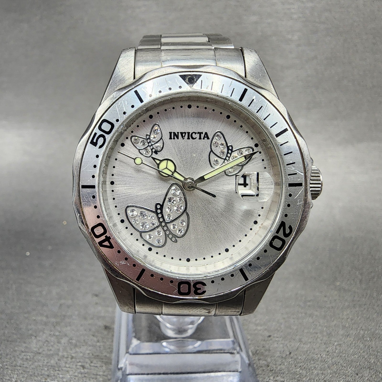 Invicta Angle Watch Women 37mm Silver Dial Steel Date Round 12503 New Battery0