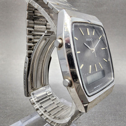 Seiko Analog Digital Watch Men 30mm Gray Dial Steel Rectangle H601-5060 New Batt