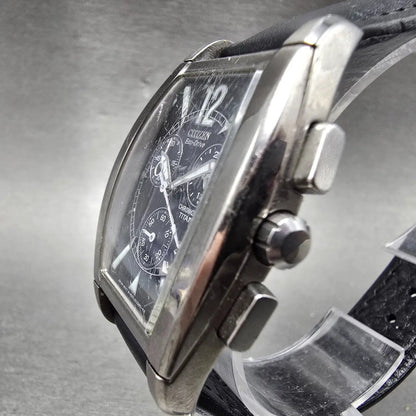 Citizen Eco-Drive Chronograph Watch Men 32mm Black Dial Titanium Date Runs KJKR2
