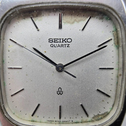 Seiko Watch Men 31mm Silver Dial Silver Tone Rectangle 6030-5220 New Battery VTG1