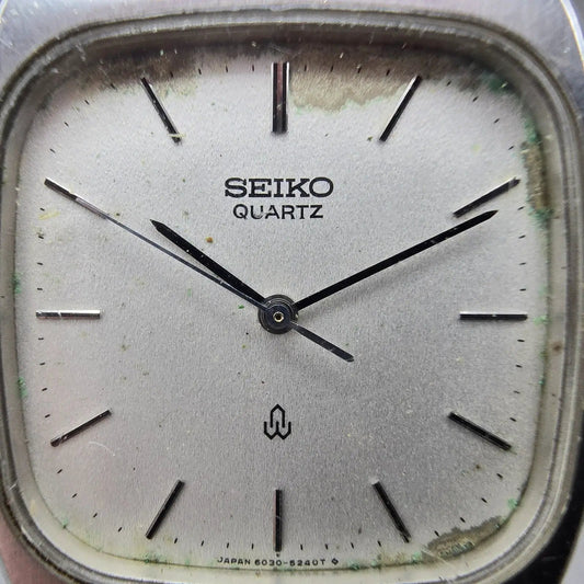 Seiko Watch Men 31mm Silver Dial Silver Tone Rectangle 6030-5220 New Battery VTG1