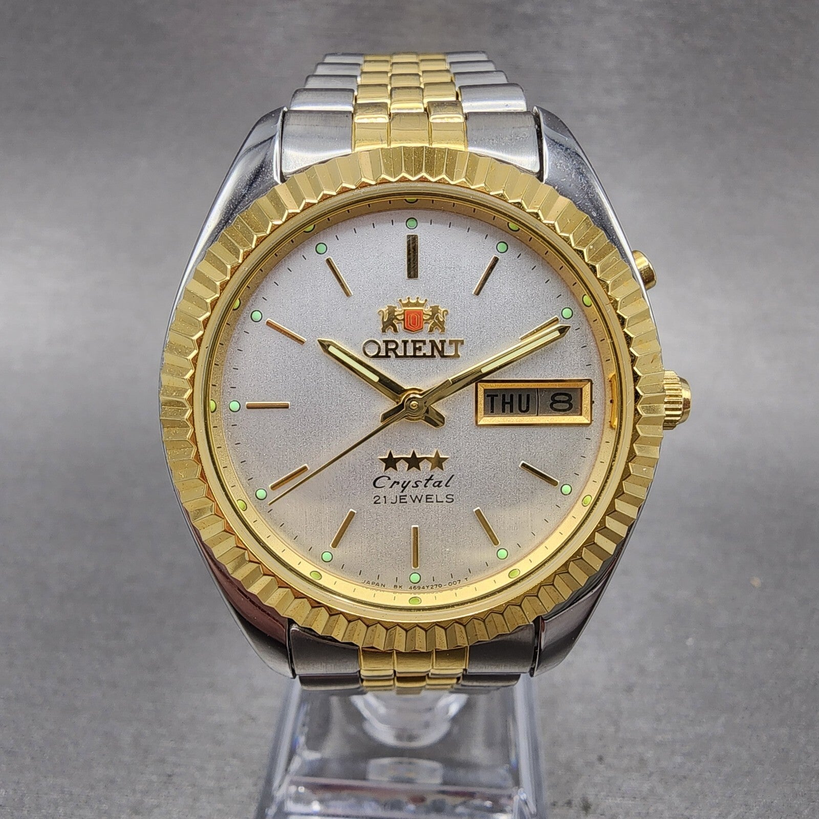 Orient President Watch Men 36mm Silver Dial Two Tone Daydate Automatic 469ed730