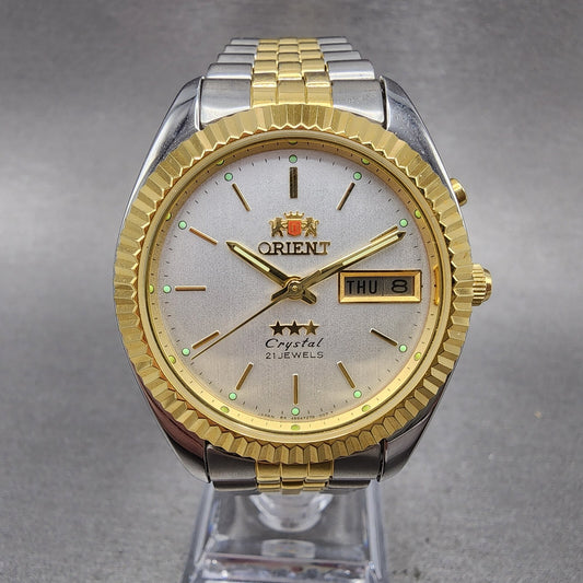 Orient President Watch Men 36mm Silver Dial Two Tone Daydate Automatic 469ed730