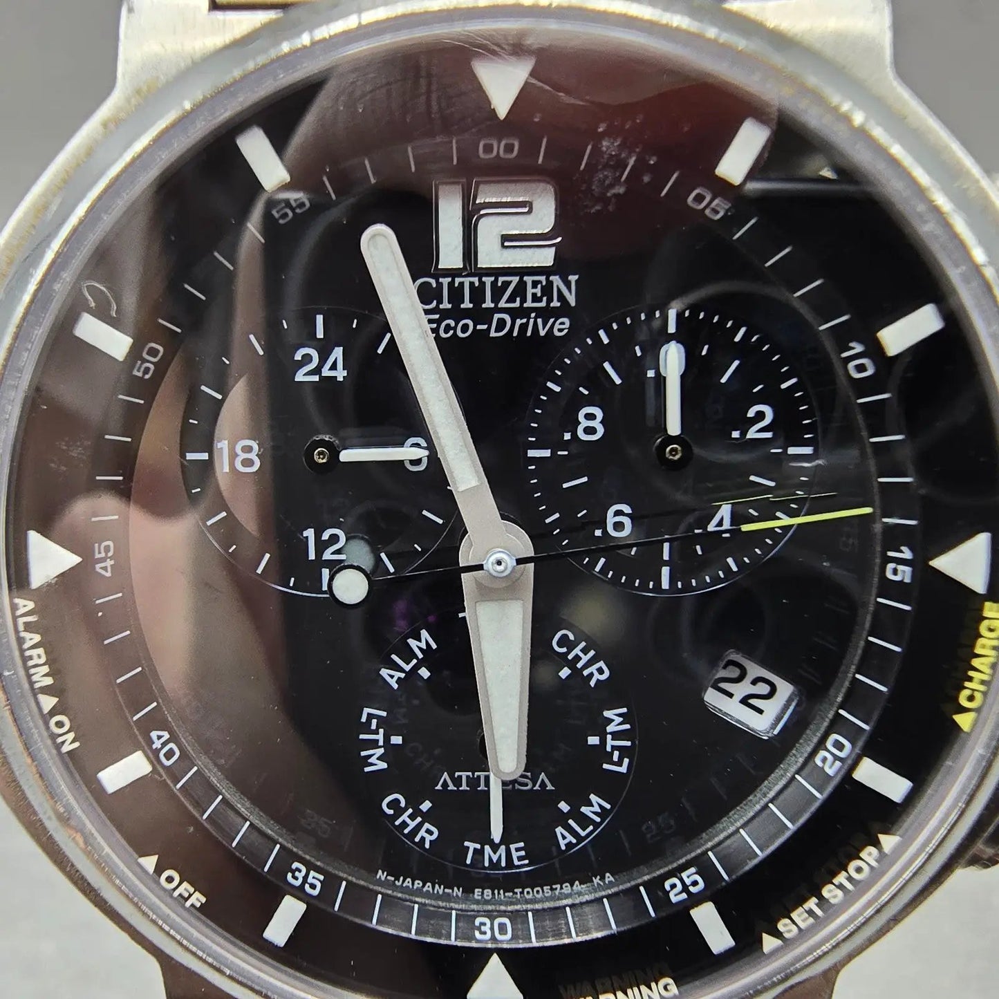 Citizen Eco-Drive Attesa Watch Men 38mm Black Dial Titanium Chrono Alarm Works1