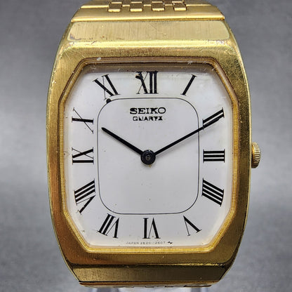 Seiko Tank Watch Men 26mm White Dial Gold Tone Rectangle 2620-5640 PARTS