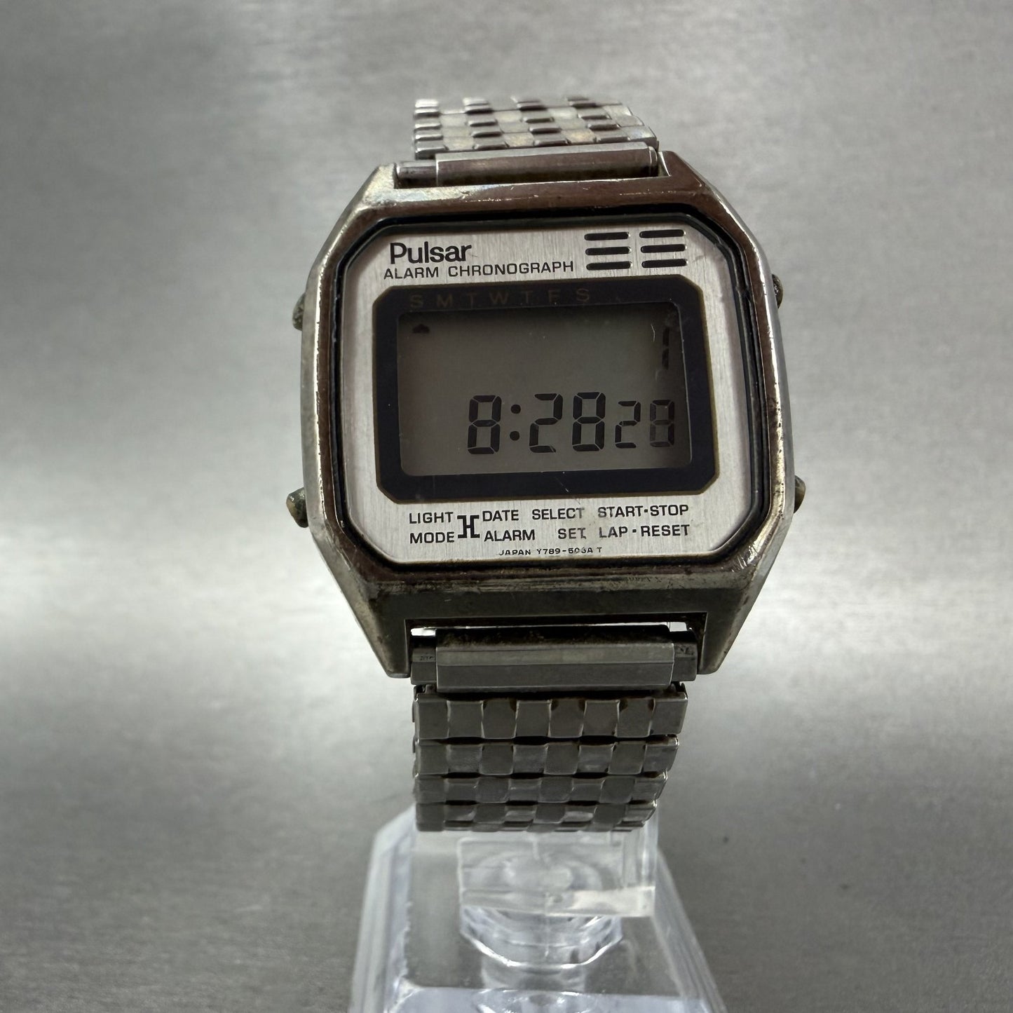 Pulsar Digital Watch Men 34mm Digital Silver Alarm Chrono READ! Y789-5059 NewBat5