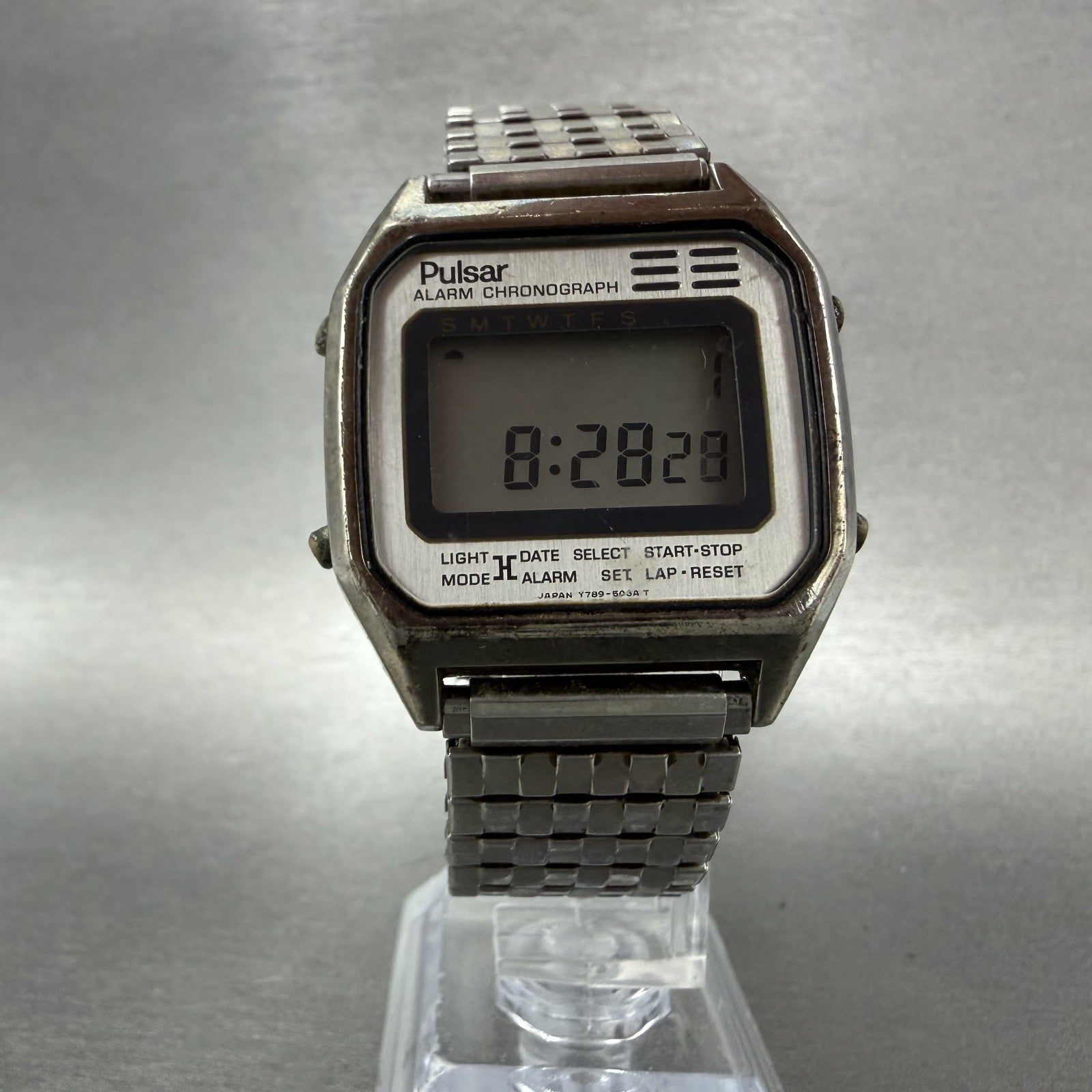 Pulsar Digital Watch Men 34mm Digital Silver Alarm Chrono READ! Y789-5059 NewBat5