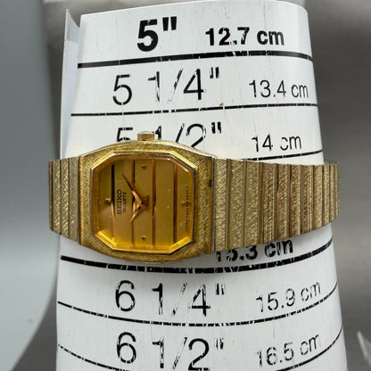 Seiko Watch Women 18mm Champagne Dial Gold Tone Rectangle 7320-5499 New Battery10