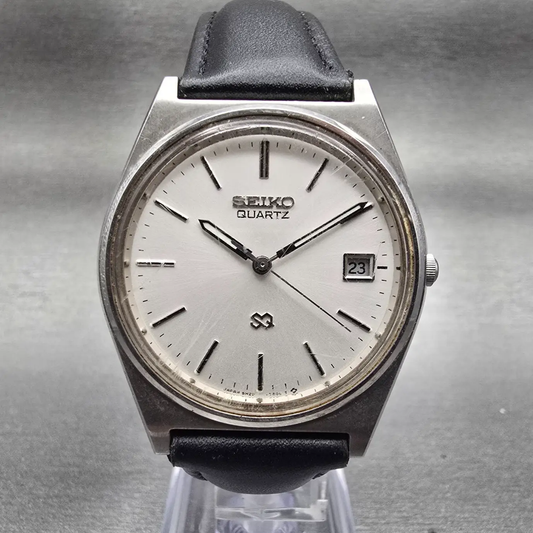 Seiko SQ Watch Men 34mm Silver Dial Silver Tone Date Round 5H22-7A09 New Battery0